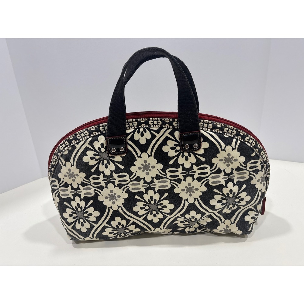Fossil Toiletry Bag Black Cream Floral Damask Makeup Cosmetic Organizer Case